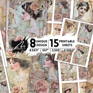 Eleganti carte digitali per ritratti vintage, sfondo per scrapbooking floreale e in pizzo, effimere di rose romantiche, stampe di diari spazzatura shabby chic