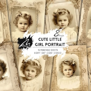 Fogli di collage stampabili con ritratto di ragazza carina vintage seppia in stile vittoriano, per scrapbooking, diari di scarto e progetti di artigianato nostalgico