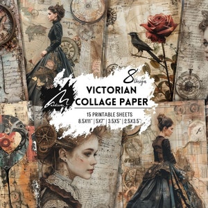 Victorian Junk Journal Page, Romantic, Steampunk, Scrappy Paper, Collage Sheet, DOWNLOADABLE Print, Victorian Girl, Vintage, Rose, Stamperia