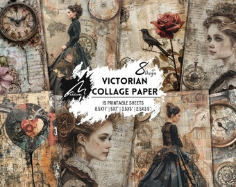 Victorian Junk Journal Page, Romantic, Steampunk, Scrappy Paper, Collage Sheet, DOWNLOADABLE Print, Victorian Girl, Vintage, Rose, Stamperia