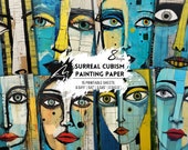 Abstract Gaze: Collage Sheets, Junk Journal Pages Modern Mixed Media Portraits, Grunge Scrapbooking Papers for Crafting & Home Decor, CU