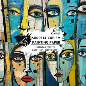 Mirada abstracta: hojas de collage, páginas de diario basura, retratos modernos en técnica mixta, papeles grunge para scrapbooking para manualidades y decoración del hogar, CU