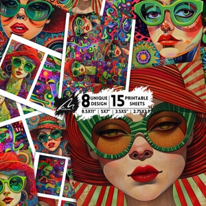 Pagine di album di ritagli Technicolor Vogue Bold Pop Art Kit di diario Whimsical Junk Journal Collage digitale stampabile Quirky Mixed Media Ephemera Sheet Set