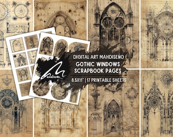 Gothic Cathedral Ephemera: Sketchy Windows Printable for Scrapbooking (Digital Download)