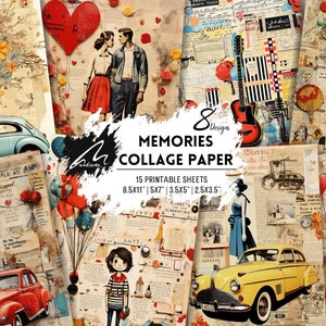 Collage di ricordi di cartoni animati retrò Fogli nostalgici Arte multimediale Carta vintage e pagine di album di ritagli di cartoni animati per diari e artigianato