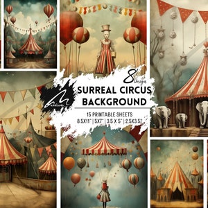 Vintage Circus Ephemera Scrapbook Pages - Whimsical Carnival Digital Papers for Junk Journals and Mixed Media Collage Crafts Printable Cards
