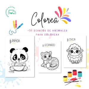 Dibujos para Colorear Animales PDF | 30 Coloring Pages Niños | Español e Inglés | Actividad Educativa Infantil | Imprimible Digita