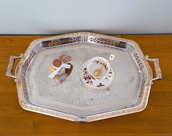 Antique silver and gold metal serving tray