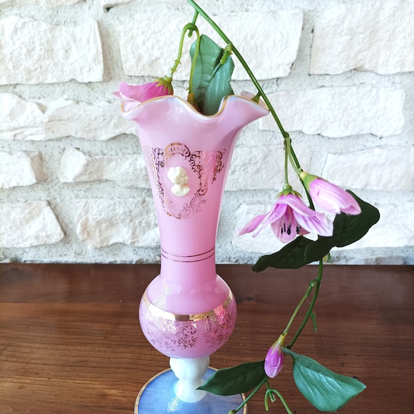 Vase opaline rose macramé