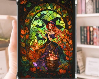Encarte de Halloween para Kindle: Diseño de bruja con vitral (Descargar PDF)