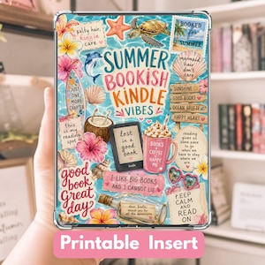 May include: A vibrant Kindle case insert with a summer theme. The design features a turtle, starfish, seashells, and the words "Summer Bookish Kindle Vibes." Other text includes "Books Coffee Happy Me" and "Keep Calm and Read On."