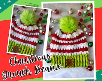 Tutoriel sur le bonnet Grouch de Noël | Bonnet adulte | Motif au crochet | Bonnet au crochet Mean One | Chapeau de Noël | Chapeau grincheux | Motif de Noël