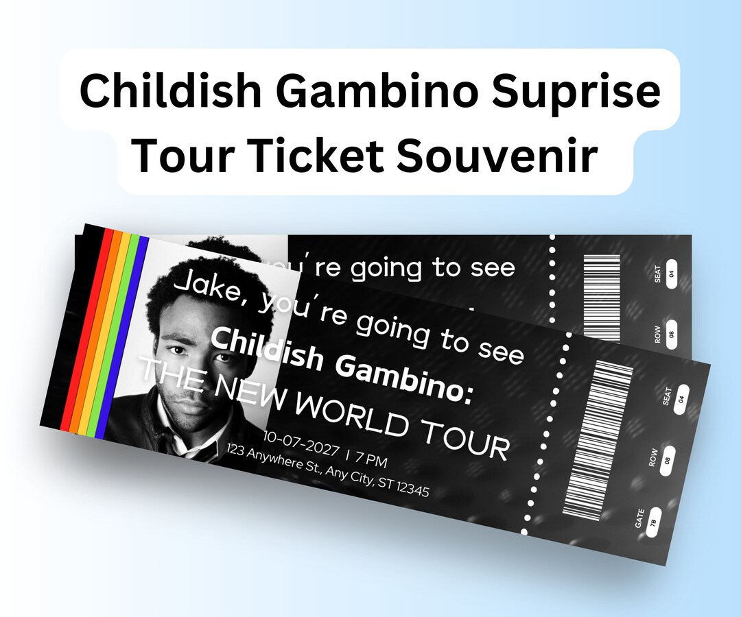 Printable Childish Gambino Tour 2024 Music Concert Show Pass Surprise Gift Reveal Editable