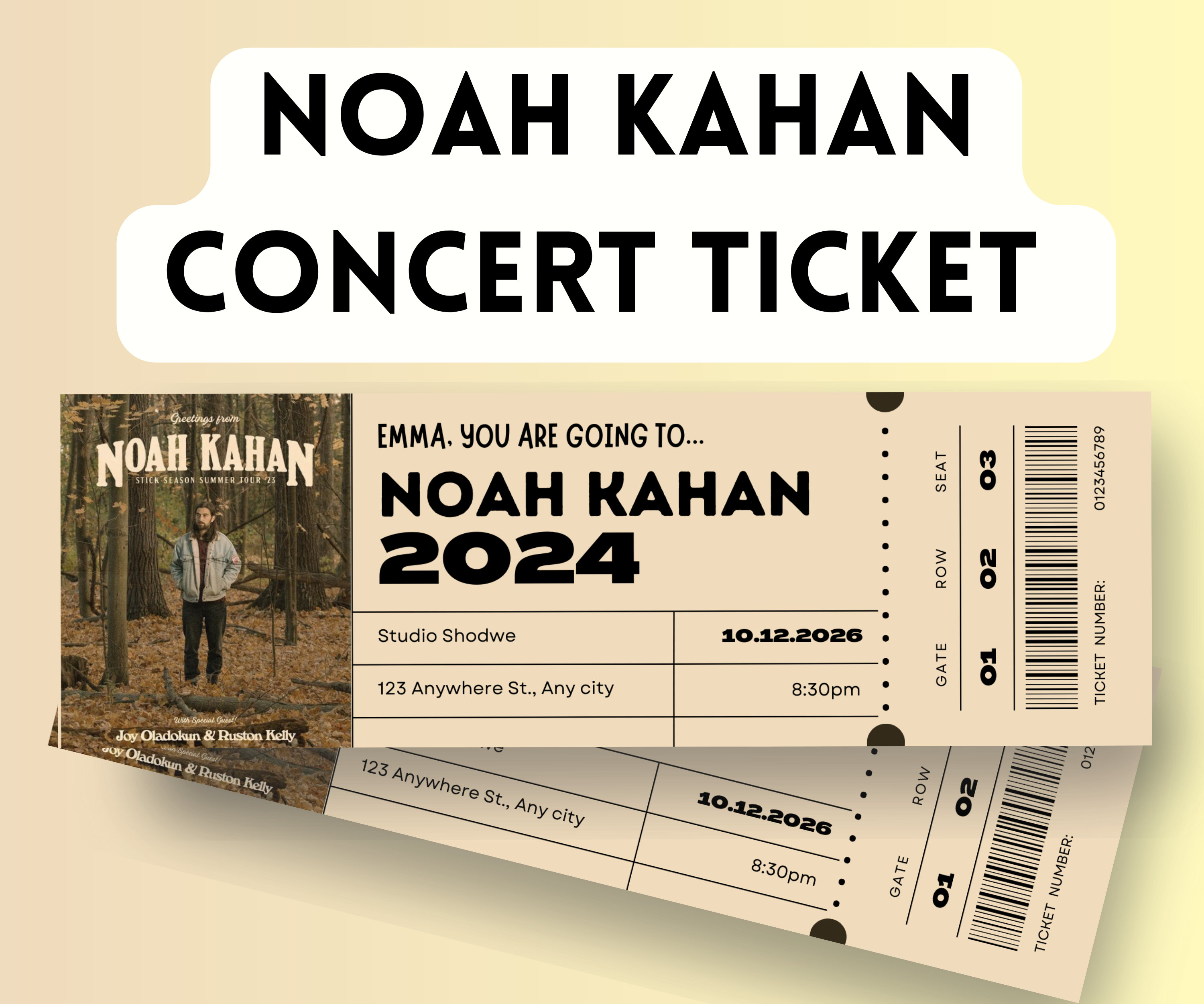 Noah Kahan Personalized Concert Ticket Keepsake Commemorate Your Night With a