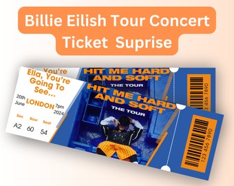 Printable Billie Eilish Tour 2024 | Music Concert Show Pass | Surprise Gift Reveal | Editable Personalized Download souvenir ticket