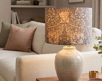 William Morris Honeysuckle Lampshade, Floral Botanical Drum Shade, Arts Crafts Decor