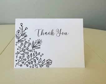 Floral Black and White Thank You Card Pack of 5