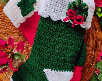 Custom Crochet Christmas Stocking With Liner and Motif - Green