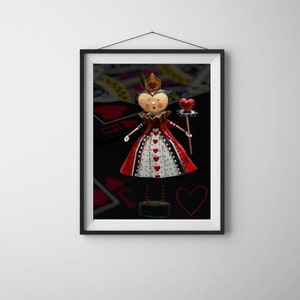 reina de corazones negro y rojo retro pared, arte  decoración, cartel estético, preppy pared, habitación decoración, dormitorio decoración