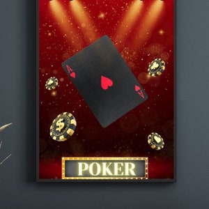 El as de corazones es la carta más alta y valiosa del juego de póker. Simboliza la bondad y el amor. Con el poster, tendrás suerte y pasión.