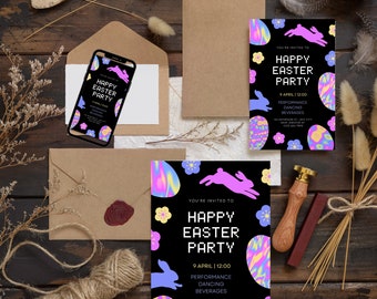 Easter Egg Hunt Invitation, Bunny Invitation, Easter Invitation, Easter Egg thank you tag, Easter Egg Editable Template