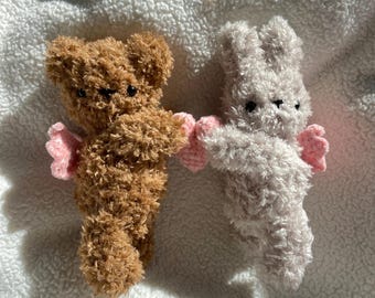Cupid Cuties, Fuzzy Crochet Plushies, Small Baby Bear Plushie, Baby Bunny Plushie, Cupid Babies, Small Fuzzy Bear Plushie, Fuzzy Bunny Plush