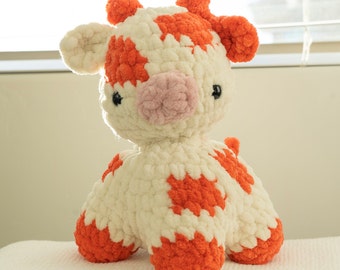 Orange Creamsicle Crochet Cow, Cute Orange Handmade Cow, Big Crochet Cow Plush, Soft Plushie Cow Toy, Cute Cow Amigurumi, Orange Cream Cow