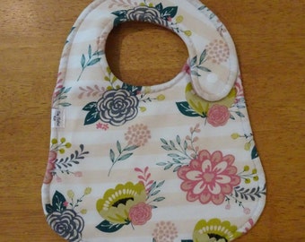 Stripped Floral WATERPROOF Baby Bib, Stripes and Flower Baby Bib, Infant Bib, Baby Girl Bib, First Birthday, Adjustable, Baby Shower Gift