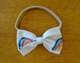 Rainbow Baby Headband, Hair Bow, Rainbow Baby, Baby Girl Nylon Headband, Cotton Bow, Rainbow Hair Accessory, Photo Prop, Newborn Photos