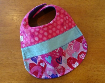 Valentine's Day Baby Bib, Heart Baby Gift, Quilted Baby Bib, Baby's First Valentines Day, Newborn Valentines, Baby Girl Valentines Day