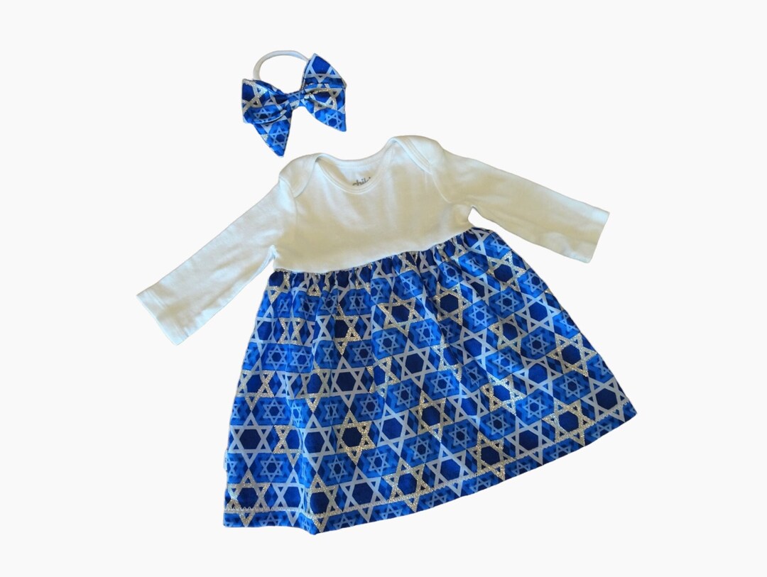Hanukkah Glitter Baby Dress, Nylon Bow Headband, Star of David ...