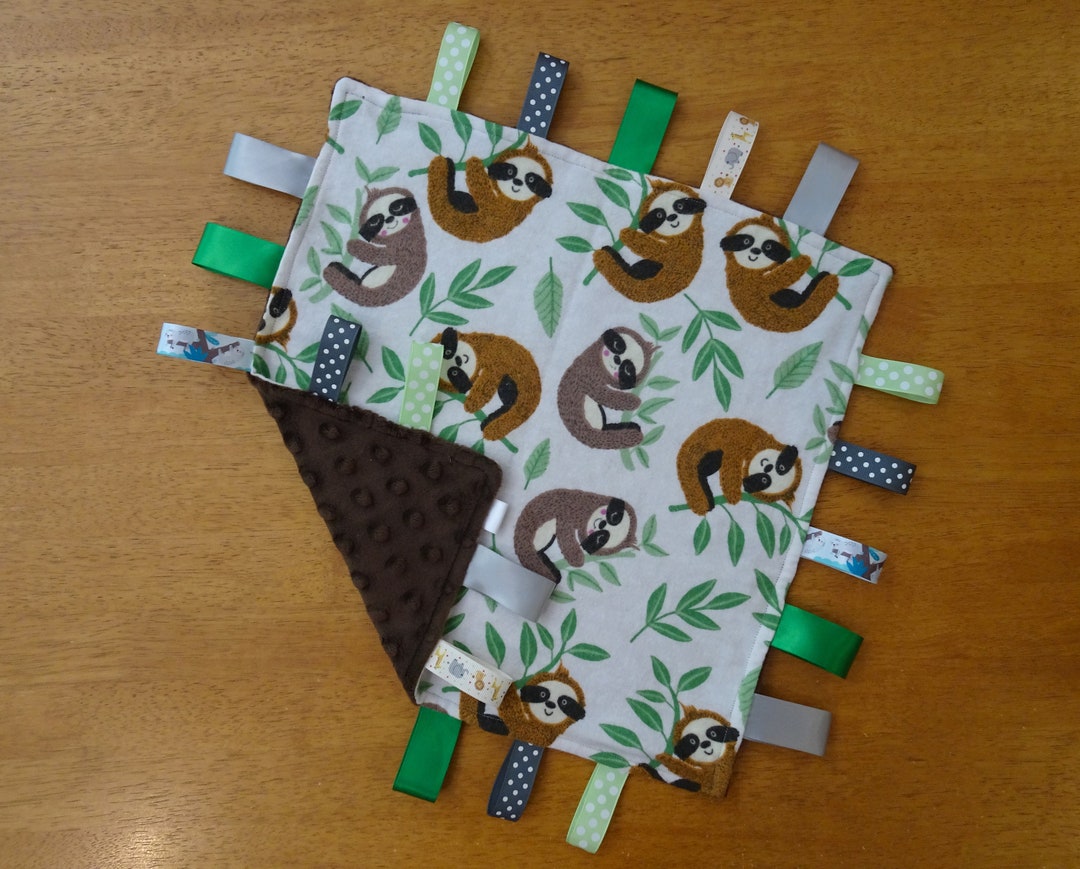 Sloth Baby Lovey, Ribbon Toy, Teething Blanket, Sloth Baby Boy, Sloth