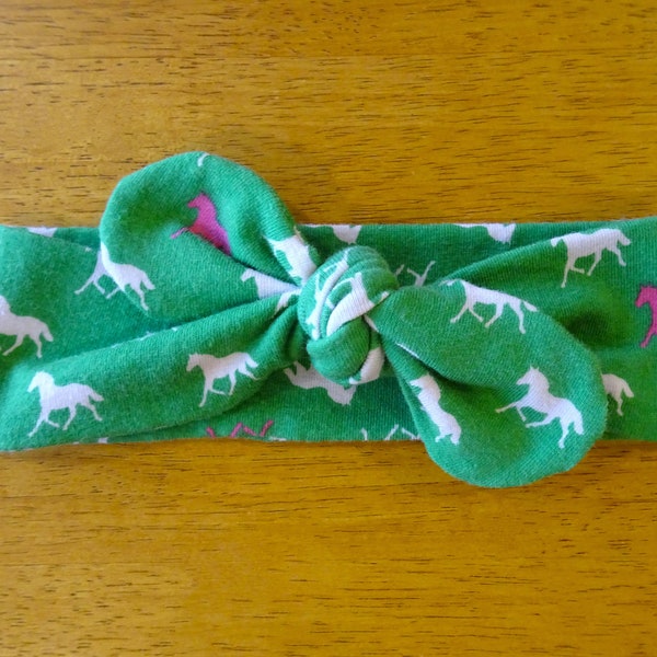 Horse Baby Headband, Newborn, Cowgirl Bow, Green Baby Bow, Pony Baby Girl, Infant Bow, Adjustable Baby Headwrap, Hospital Bow, Baby Gift