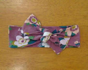 Mauve Purple Floral Baby Headband, 0-3 Months, Flower Baby Headband, Baby Girl Bow Headband, Top Knot Headband, Adjustable Bow, Infant
