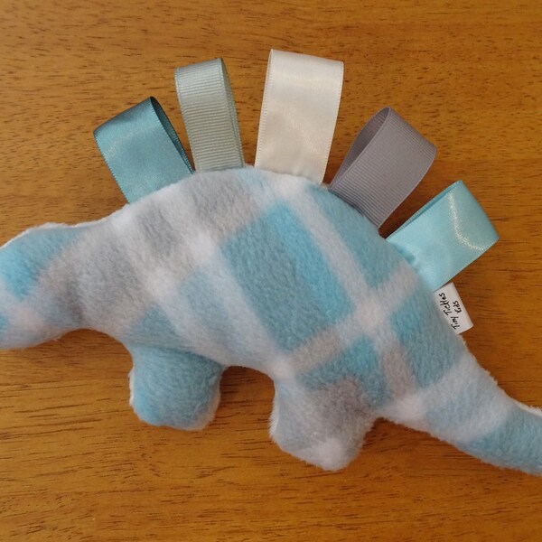 Dinosaur Baby Toy, Baby Boy Dinosaurs, Baby Stuffed Animal, Dinosaur Baby Shower Gift, Ribbons, Plush Toy Dino, Stegosaur, Sensory Baby Toy