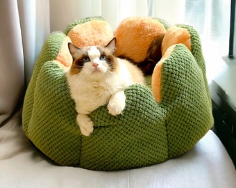 Soft Cat Petal Shaped Bed | Fun Cat Cave Nest | Plush, Washable, Luxury Cozy Pet Bed | Pet Bed Furniture For Cats | Kittens Bed, Cat Gifts