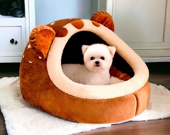 Cama para perros cómoda y de felpa / Acogedora tienda para perros / Lujosa y acogedora cueva para gatos / Cama para gatos esponjosa / Cama para mascotas de felpa suave / Casa para cachorros de perrera / Cueva para gatos, cama para mascotas