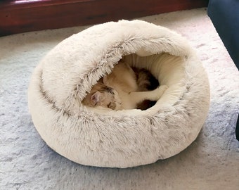 Lit pour chat douillet et pelucheux | Lit douillet pour chat | Grotte pour chats luxueuse et confortable | Lit moelleux pour chat | Lit en peluche douce | Grotte pour chat, nid pour chat | Grotte pour chatons, lit pour animal de compagnie