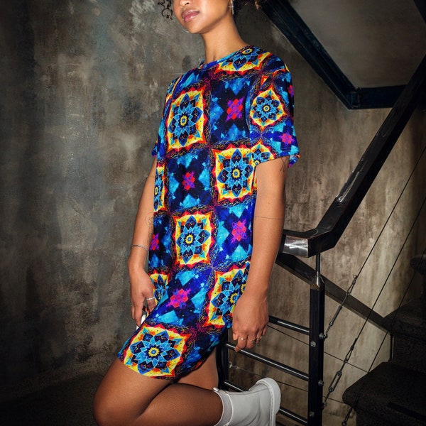 Power Of Flower V2 - Dynamic Floral-themed T-shirt Dress for Effortless Elegance