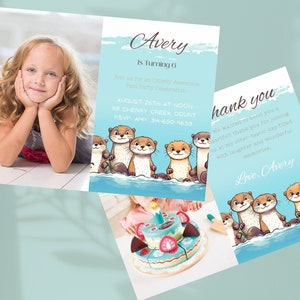Otter verjaardagsuitnodiging Set | Aangepaste foto uploaden! GRATIS bijpassende bedankkaart