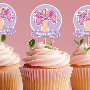 Gamer Girl Birthday Cupcake Topper | Video Game Cupcake Decorations | Digital Printable Gamer Girl Birthday Party Supplies