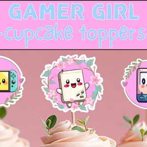 Gamer Girl Birthday Cupcake Topper | Video Game Cupcake Decorations | Digital Printable Gamer Girl Birthday Party Supplies