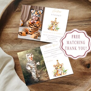 Leuke Tijger Kids Birthday Party Uitnodiging Set | Pas aan met foto! GRATIS bijpassende bedankkaart