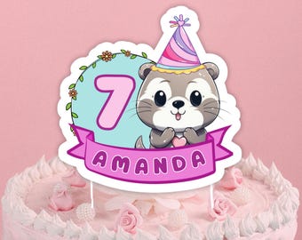 Benutzerdefinierte niedliche Otter-Kuchendeckel | Personalisiert mit Name & Alter