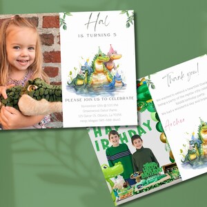 Krokodil thema Kids Birthday Party uitnodiging Set | Aangepaste foto-optie! GRATIS bijpassende bedankkaart