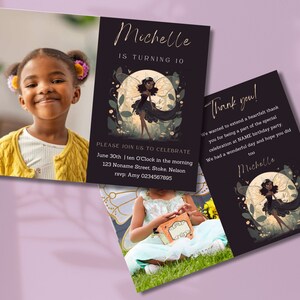 Magische Fairy verjaardagsuitnodiging Set | Aangepaste foto! GRATIS bijpassende bedankkaart