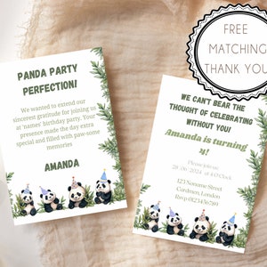 Panda Party Perfection: gepersonaliseerde uitnodigingsbundel met gratis bedankkaart