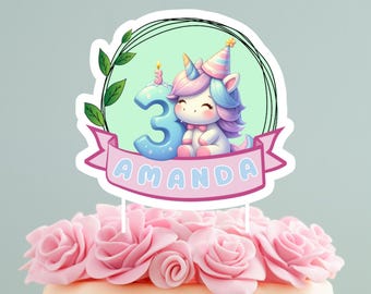 Einhorn Kuchen Topper zum 30. Geburtstag | Name & Alter 3