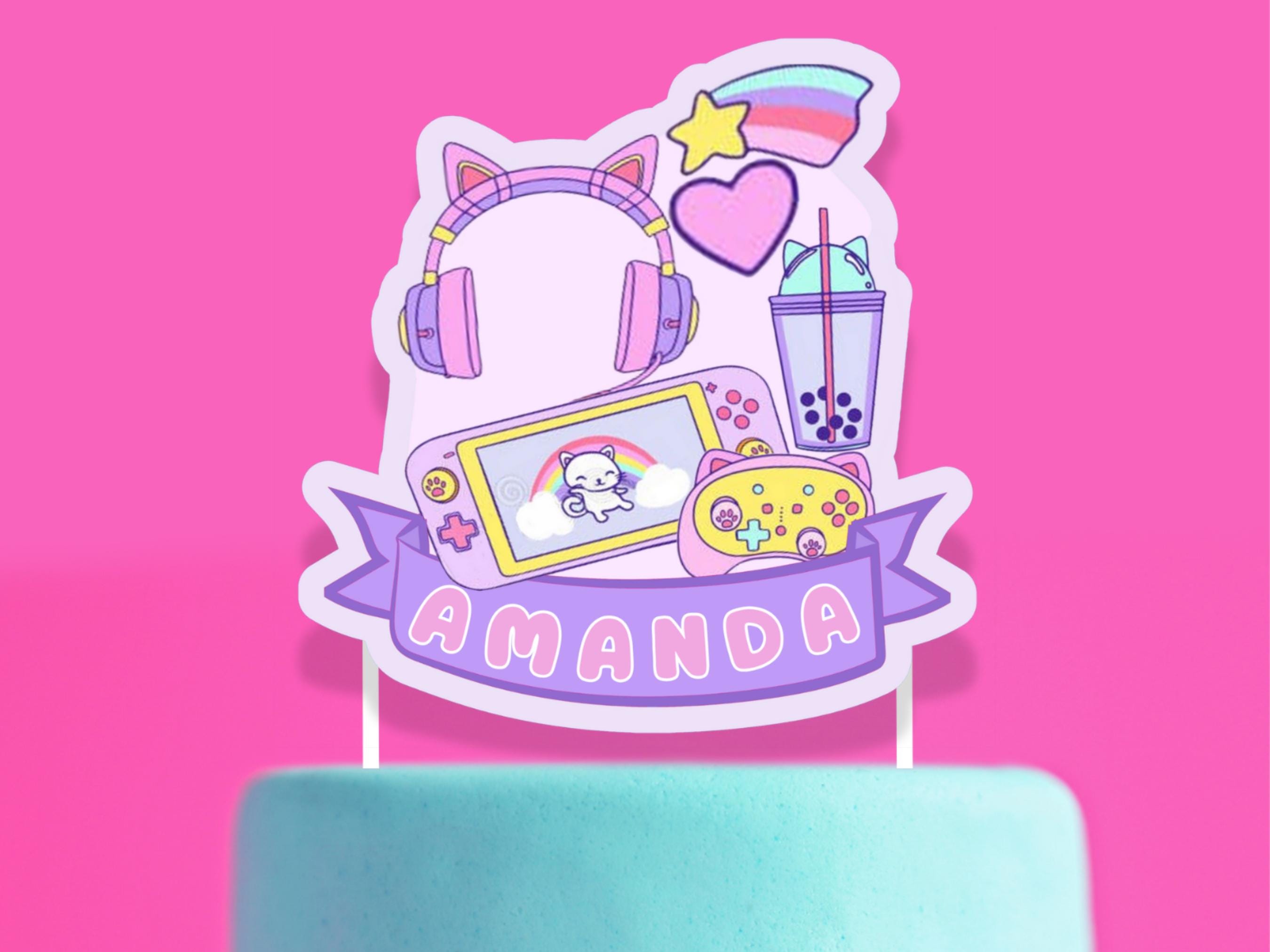 Gamer Girl Kuchen Topper | Videospiel-Geburtstagsparty-Dekoration | Benutzerdefinierte Name