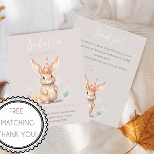 Cute Bunny Rabbit Invitation Set | Personalized with Free Matching Thank You Note